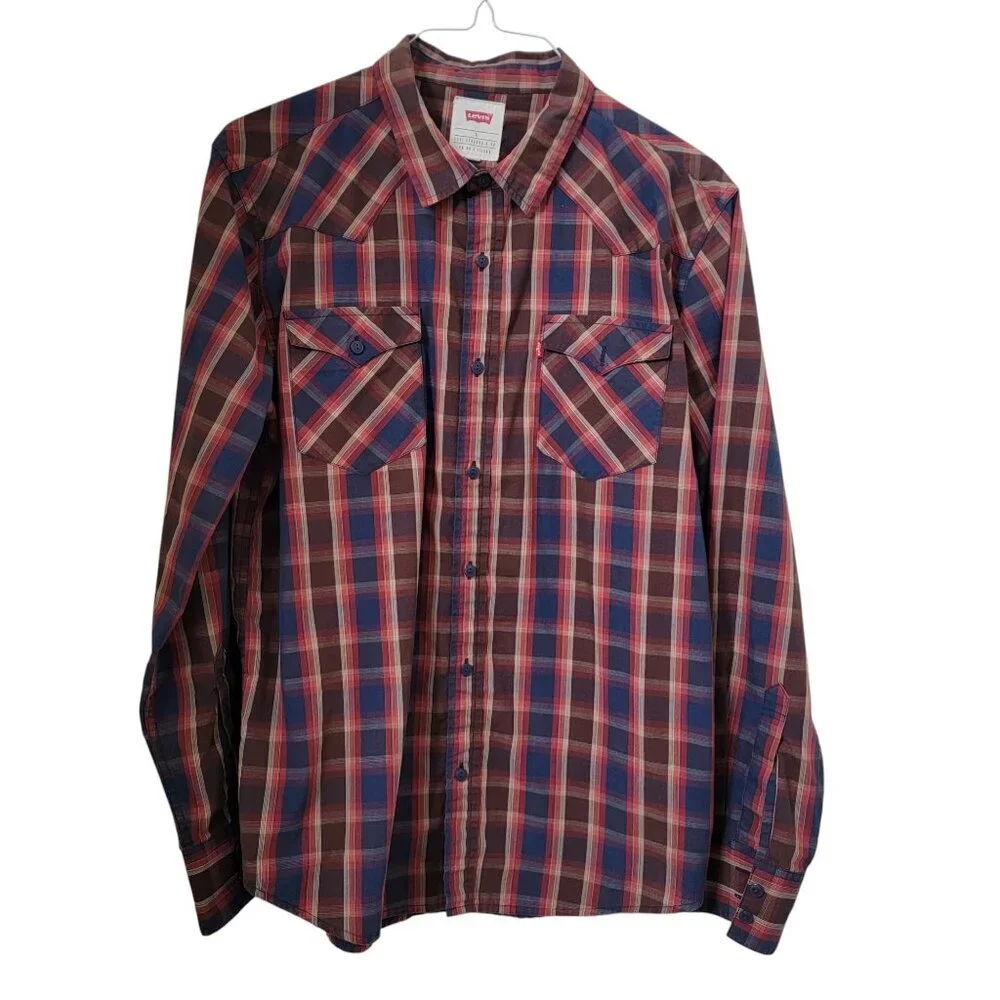 Levi's Size L Multicolored Plaid Long Sleeve Western Shirt Cotton Blend